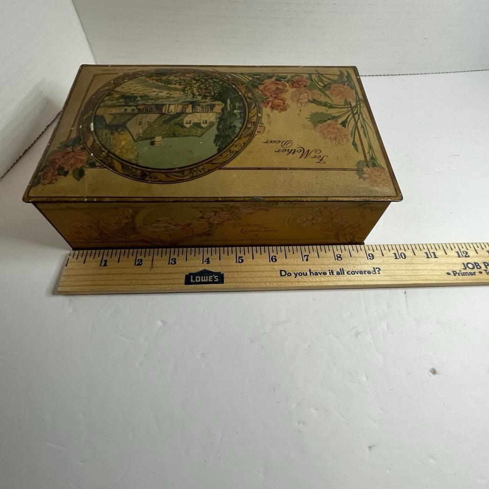 Art Nouveau Vassar Chocolates For Mother Dear Tin Canco VTG Cottage Roses Metal - Picture 11 of 13